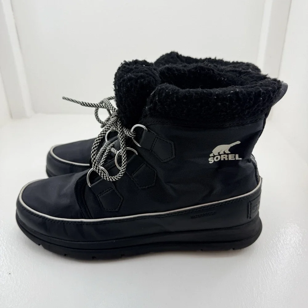 Sorel Explorer Carnival Womens 9.5 Black Waterproof Winter Snow Boots NL3040-010